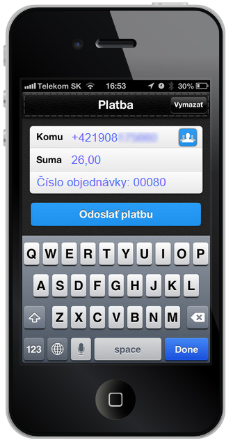  Zadanie platby vo VIAMO aplikácii smartfónu